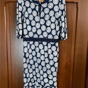 Tory Burch Navy and White Midi Dress